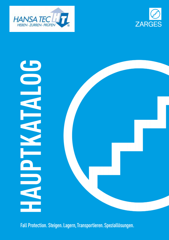 Blaues Hauptkatalog Deckblatt von Hansa Tec und Zarges mit Treppen Symbol