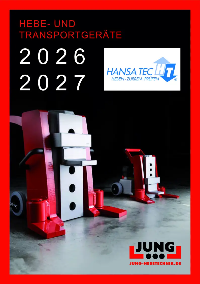 Katalogtitel fuer Hebe und Transportgeraete 2026 2027 mit roten Maschinen